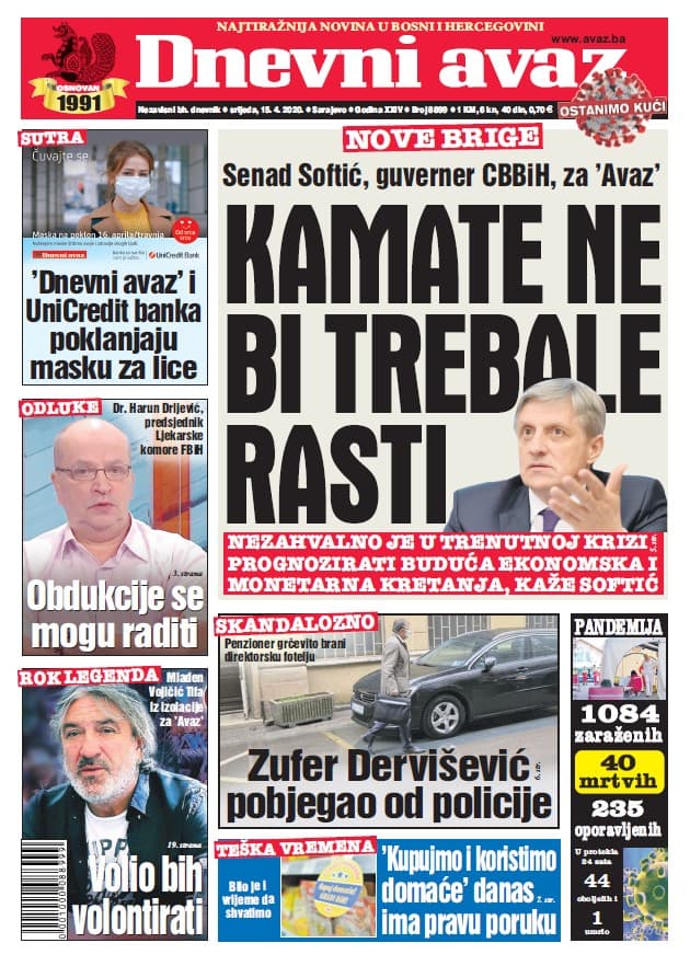 Naslovnica današnjeg printanog izdanja - Avaz