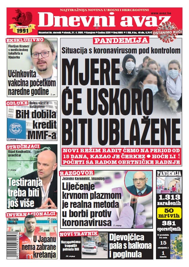 Naslovnica današnjeg printanog izdanja - Avaz