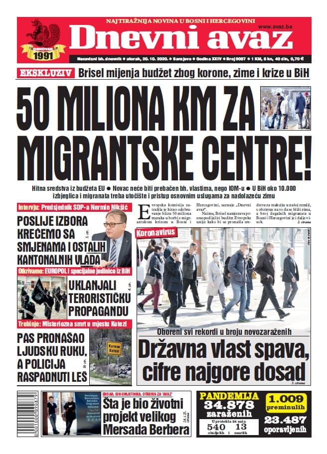 Današnja naslovnica "Dnevnog avaza" - Avaz