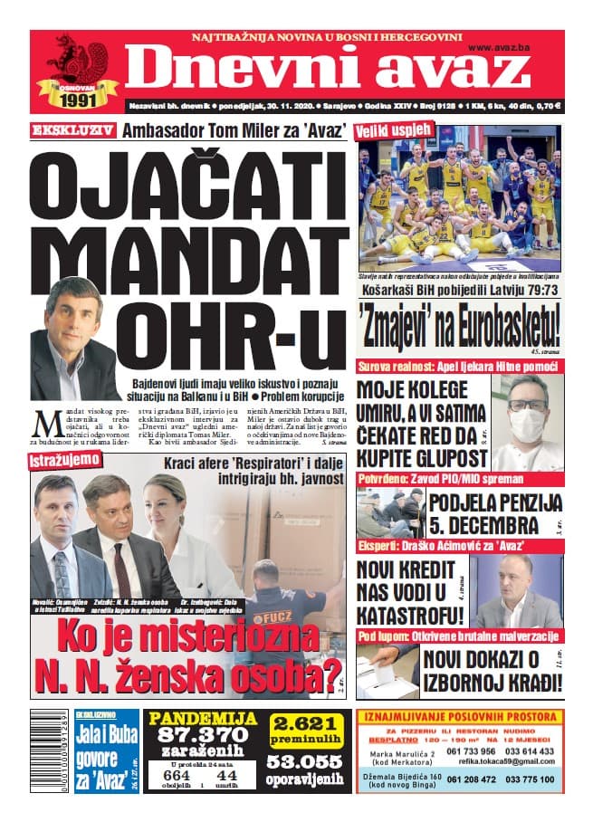 Današnja naslovnica "Dnevnog avaza" - Avaz