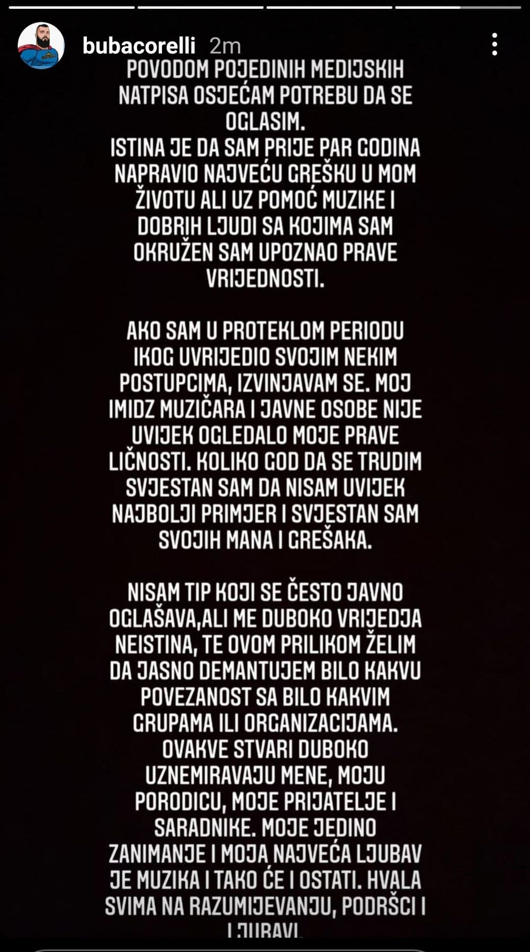 Objava Bube Corellija na Instagramu - Avaz