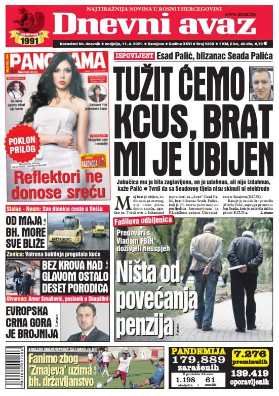 Današnja naslovna strana "Dnevnog avaza" - Avaz