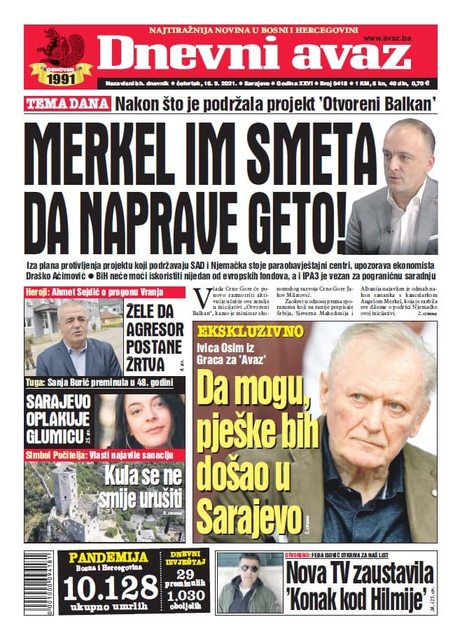 Današnja naslovnica "Dnevnog avaza" - Avaz