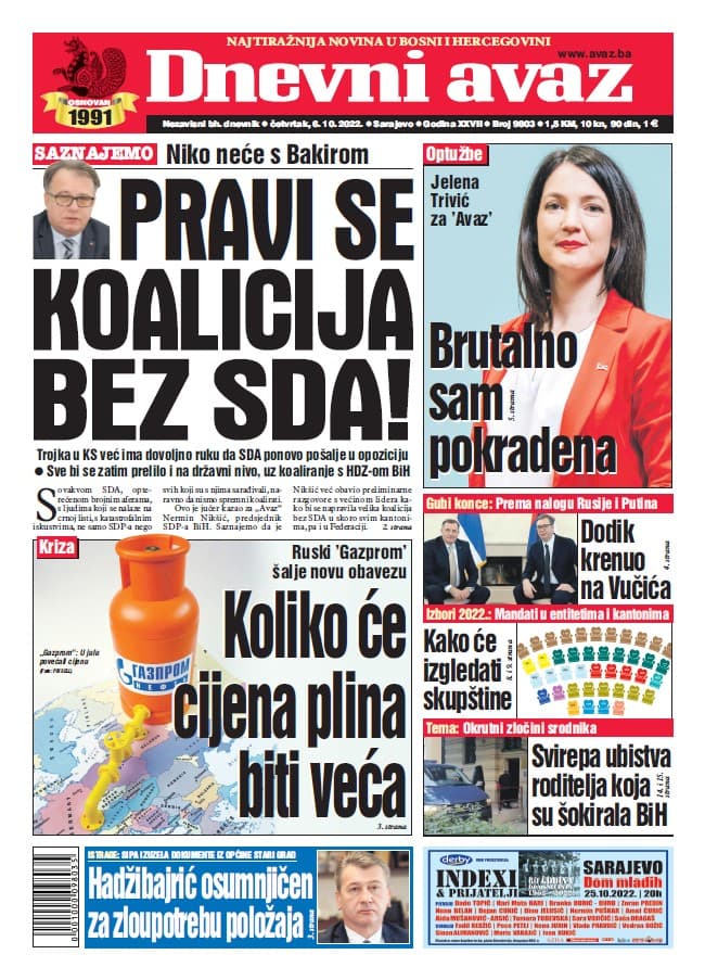 Naslovnica "Dnevnog avaza" - Avaz