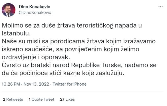 Objava na Twitteru - Avaz