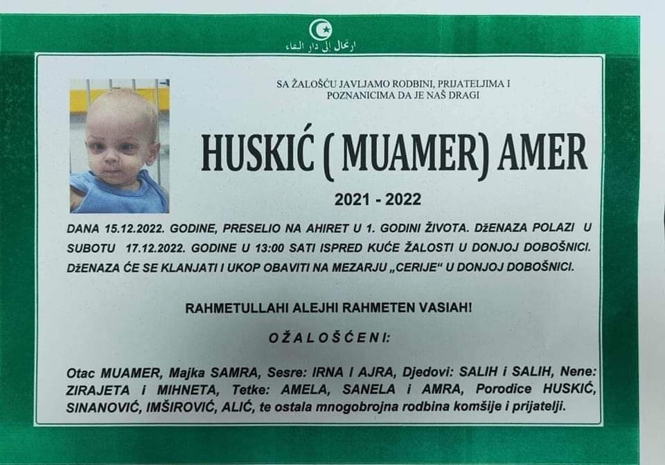 Ukop i sahrana će se obaviti na mezarju "Cerije" u Donjoj Dobošnici - Avaz