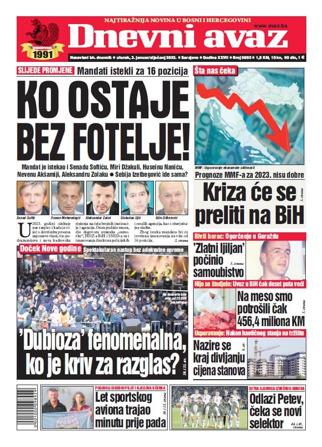 Naslovnica današnjeg "Dnevnog avaza" - Avaz